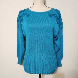 Vintage Nannell Silk blend Blue Turquoise Blue Knit Embroidered Sweater